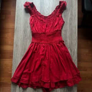 ♥️ Urban Outfitters Burgundy Off-Shoulder Ruffle Romper Dress (XS)